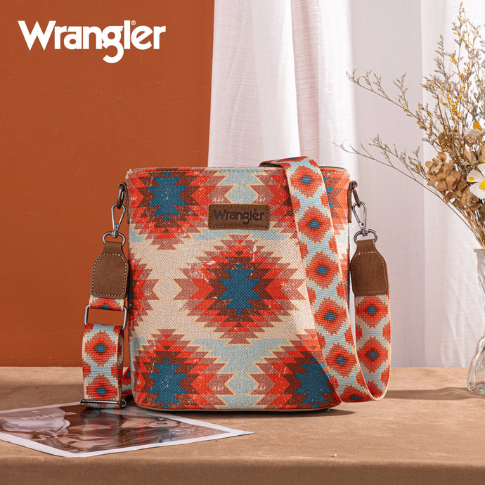 WG221-8360BDY - Wrangler Aztec Distressed Print Dual Sided Print Crossbody