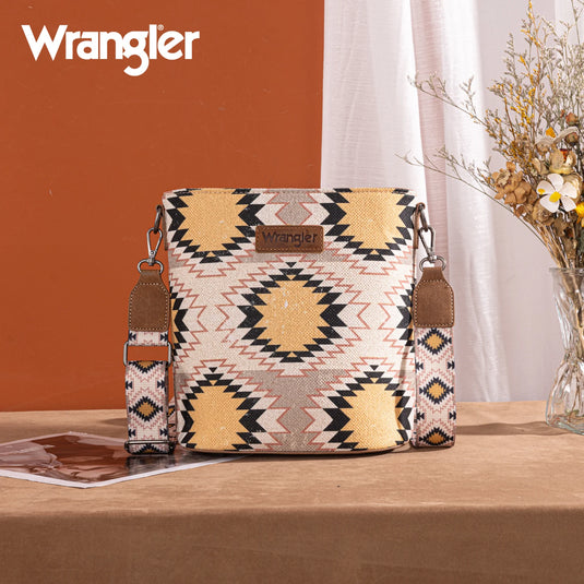 WG221-8360BG - Wrangler Aztec Distressed Print Dual Sided Print Crossbody