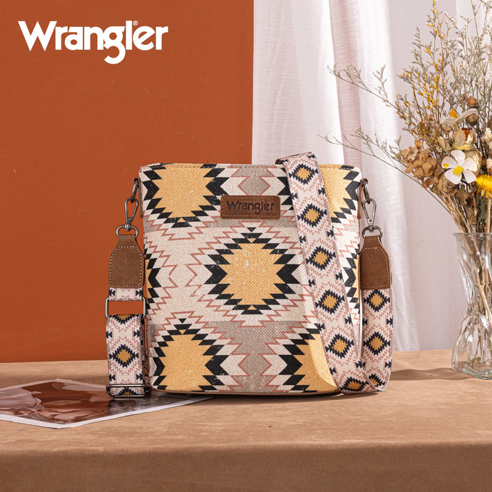 WG221-8360BG - Wrangler Aztec Distressed Print Dual Sided Print Crossbody