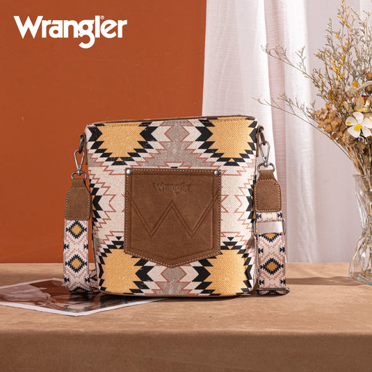 WG221-8360BG - Wrangler Aztec Distressed Print Dual Sided Print Crossbody