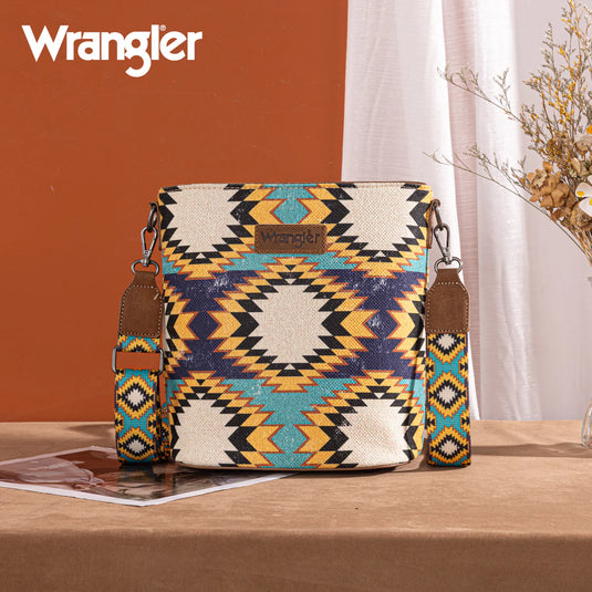 WG221-8360GN - Wrangler Aztec Distressed Print Dual Sided Print Crossbody - Green