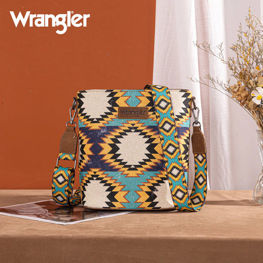 WG221-8360GN - Wrangler Aztec Distressed Print Dual Sided Print Crossbody - Green
