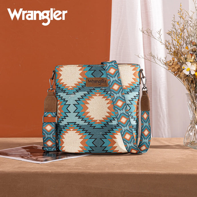 WG221-8360TQ - Wrangler Aztec Distressed Print Dual Sided Print Crossbody