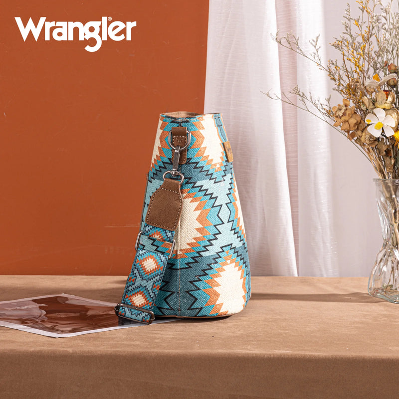 Load image into Gallery viewer, WG221-8360TQ - Wrangler Aztec Distressed Print Dual Sided Print Crossbody
