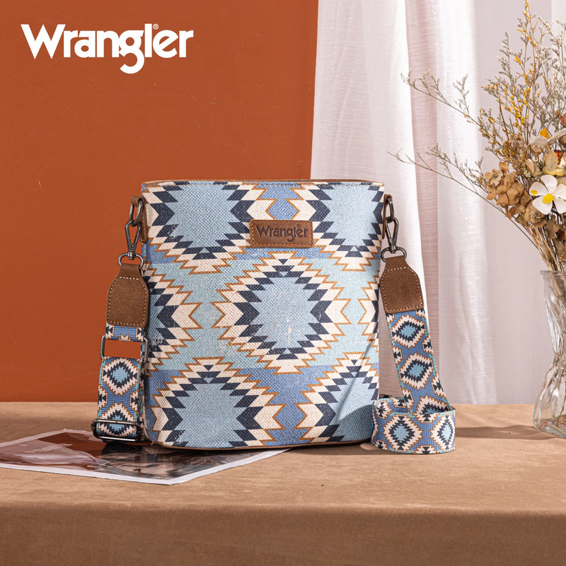 Load image into Gallery viewer, WG221-8360JN - Wrangler Aztec Distressed Print Dual Sided Print Crossbody
