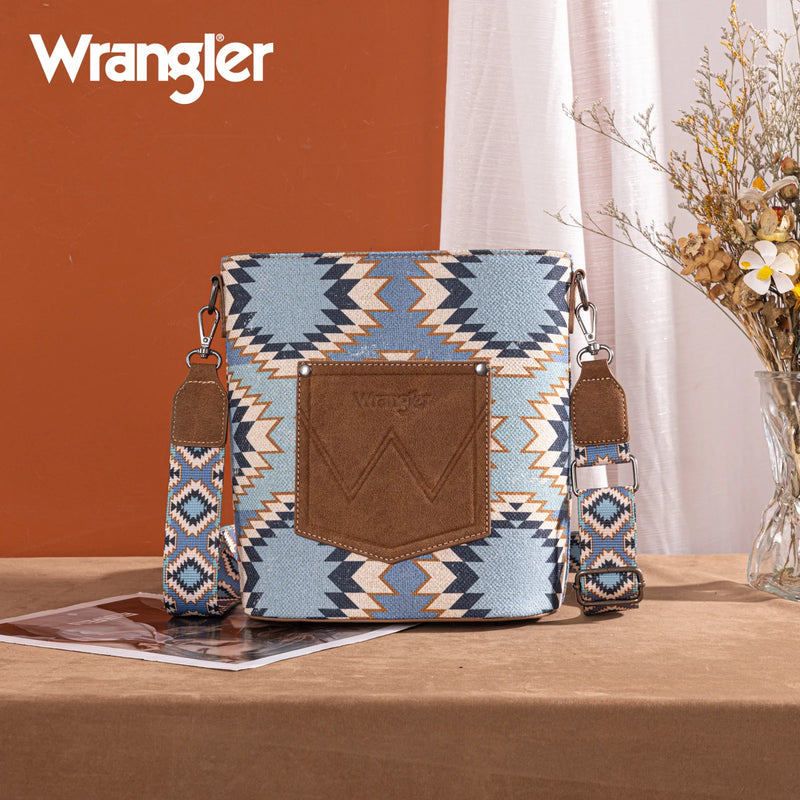 Load image into Gallery viewer, WG221-8360JN - Wrangler Aztec Distressed Print Dual Sided Print Crossbody
