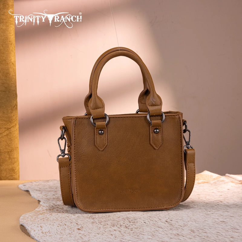 Load image into Gallery viewer, TR192-8800BR - Trinity Ranch Floral Tooled Collection Mini Tote/Crossbody - Brown
