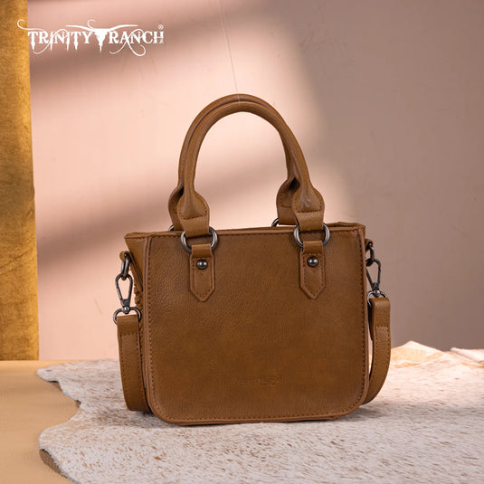 TR192-8800BR - Trinity Ranch Floral Tooled Collection Mini Tote/Crossbody - Brown