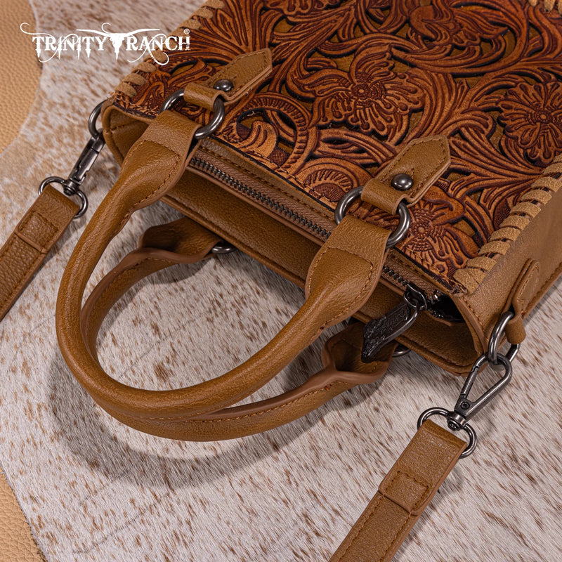 Load image into Gallery viewer, TR192-8800BR - Trinity Ranch Floral Tooled Collection Mini Tote/Crossbody - Brown
