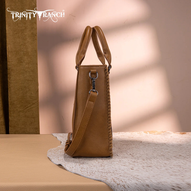Load image into Gallery viewer, TR192-8368LBR - Trinity Ranch Floral Tooled Collection Tote/Crossbody - Light Brown
