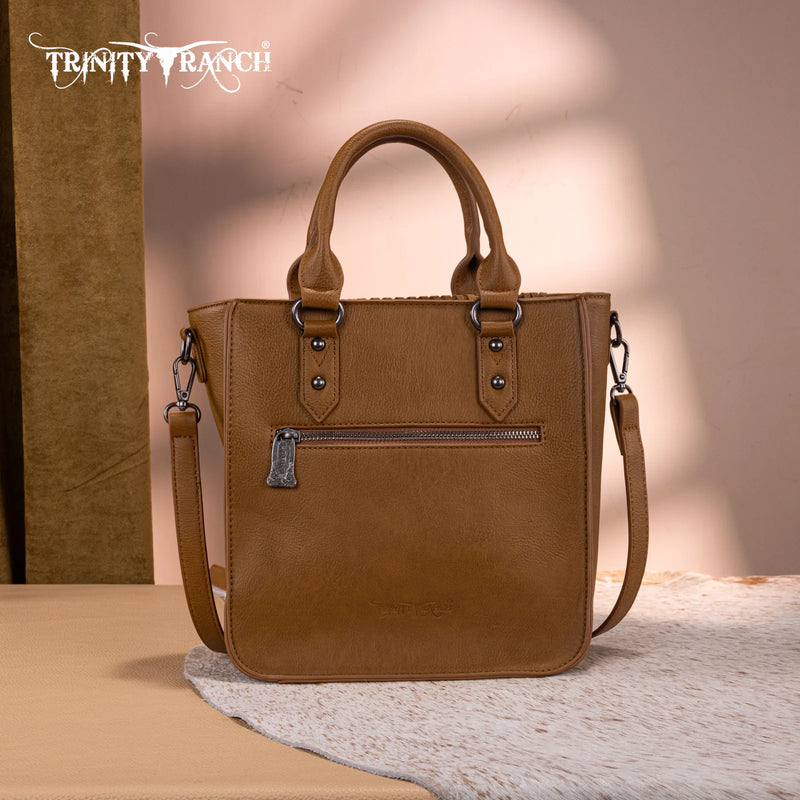 Load image into Gallery viewer, TR192-8368LBR - Trinity Ranch Floral Tooled Collection Tote/Crossbody - Light Brown
