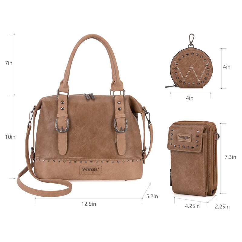 Load image into Gallery viewer, WG48S-S5110KH - Wrangler 3Pc Set Buckle Classic Barrel Satchel With Phone Wallet Crossbody
