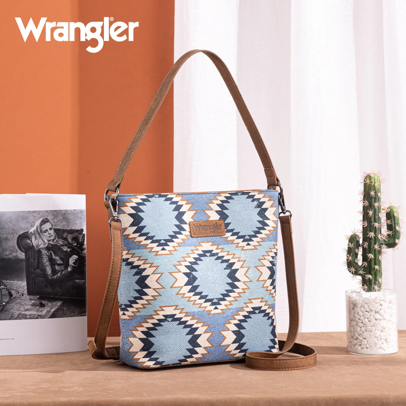 Load image into Gallery viewer, WG221-918JN - Wrangler Aztec Distressed Print Dual Sided Print Hobo Bag/Crossbody
