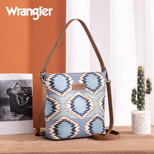 WG221-918JN - Wrangler Aztec Distressed Print Dual Sided Print Hobo Bag/Crossbody