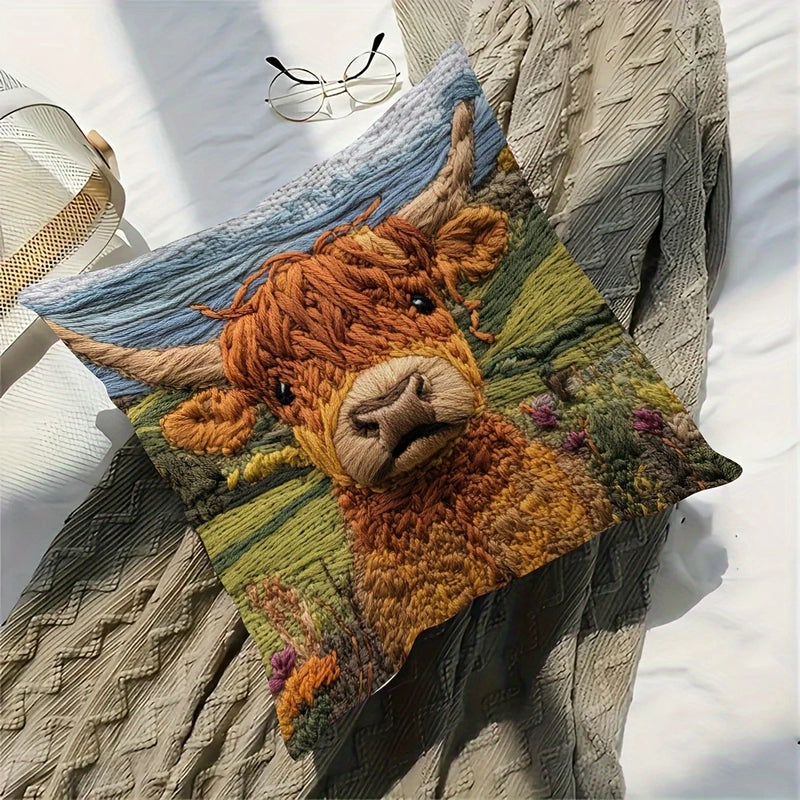 Load image into Gallery viewer, TMPL124 - 1 Piece - 18&quot; x 18&quot; Cozy Highland Cow Throw Pillow

