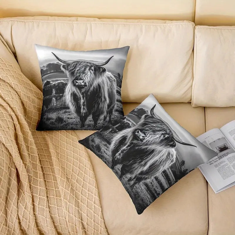 Load image into Gallery viewer, TMPL53 - Set of 2 - 18&quot; x 18&quot; Highland Cow Throw Pillows
