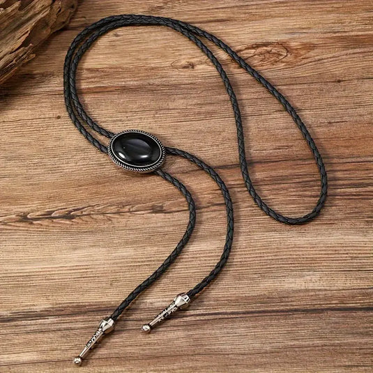 TMBLO15 - Black Faux Stone Bolo Tie