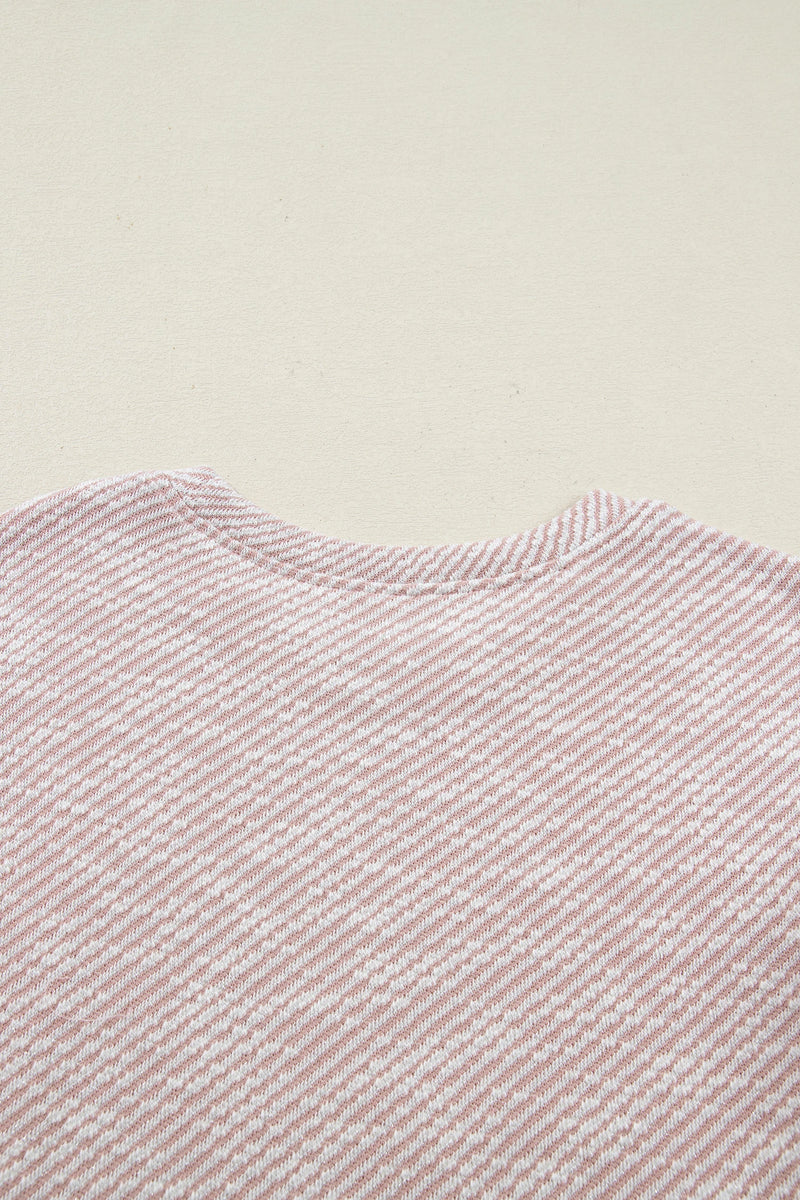 Load image into Gallery viewer, DLLS515 - Ladies Light Pink Twilled Print Lace Trim Ruffled Short Sleeve Blouse

