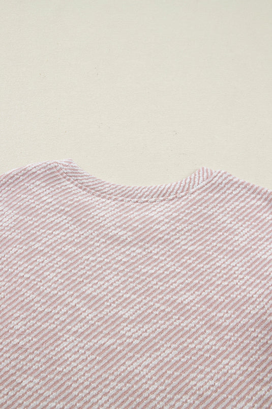 DLLS515 - Ladies Light Pink Twilled Print Lace Trim Ruffled Short Sleeve Blouse