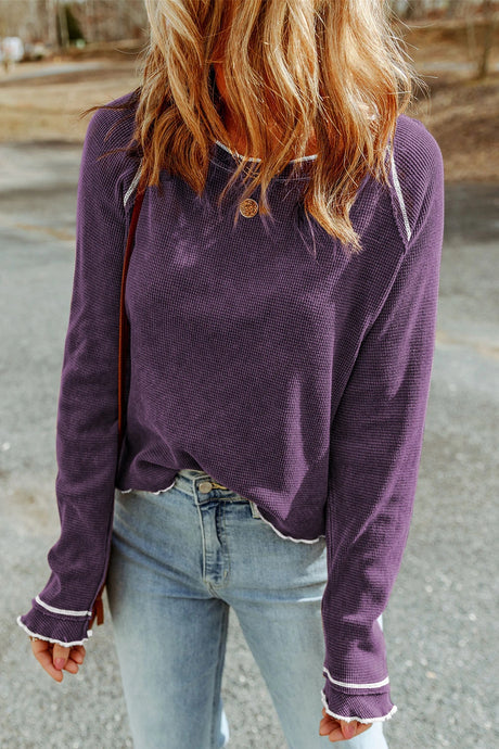 DLLS208 - Ladies Tillandsia Purple Textured Round Neck Long Sleeve Top