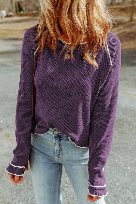 DLLS208 - Ladies Tillandsia Purple Textured Round Neck Long Sleeve Top