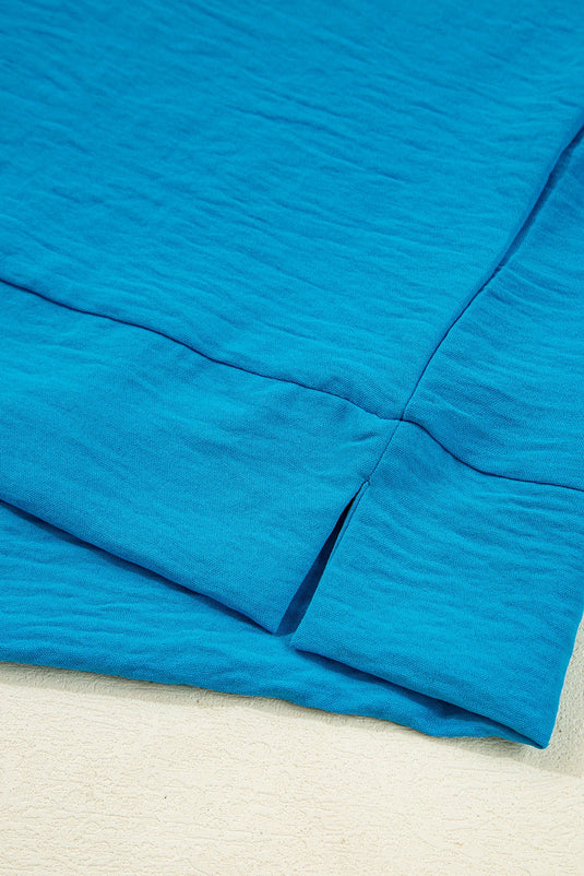 DLLS324 - Ladies Sky Blue Frilled V Neckline Bracelet Sleeve Crinkled Blouse