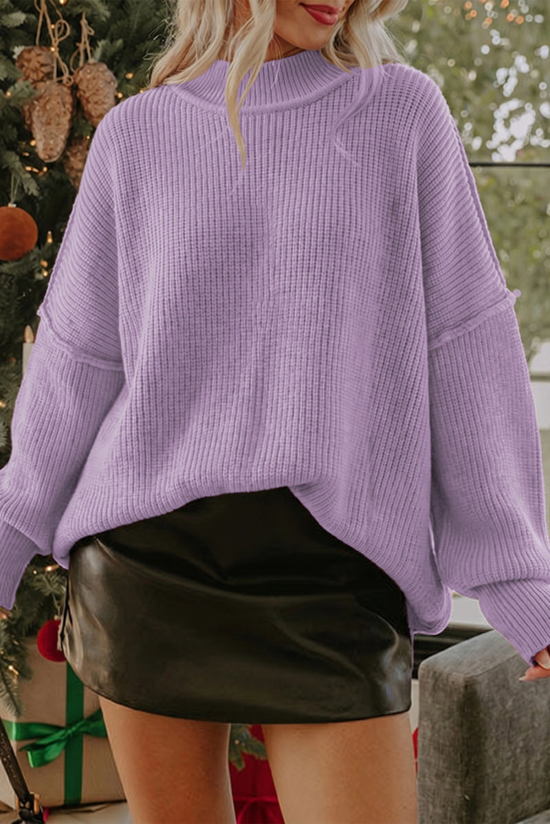 Load image into Gallery viewer, DLLS739 - Ladies Orchid Bouquet Long Sleeve Ribbed Knit Stand Neck Regular Fit Sweater
