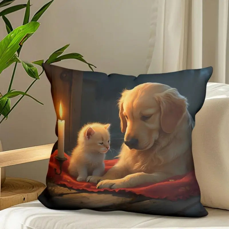 Load image into Gallery viewer, TMPL144 - 1 Piece - 18&quot; x 18&quot; Golden Retriever &amp; Kitten Throw Pillow
