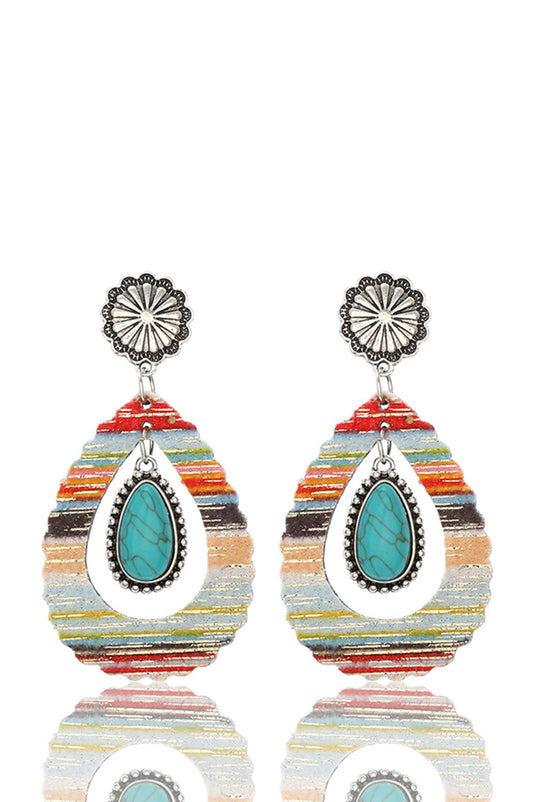 DLLER 12 - Red Hollowed Waterdrop Shape Leather Turquoise Earrings