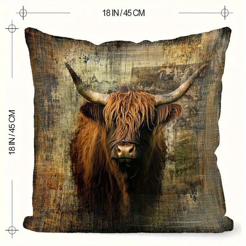 Load image into Gallery viewer, TMPL120 - 1 Piece - 18&quot; x 18&quot; Scottish Highland Cow Throw Pillow
