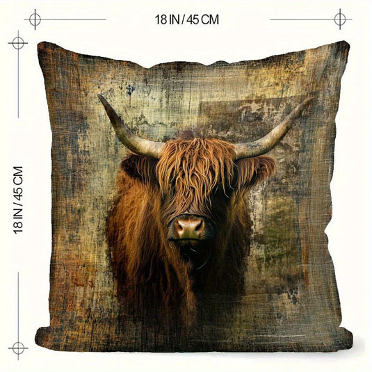 TMPL120 - 1 Piece - 18" x 18" Scottish Highland Cow Throw Pillow