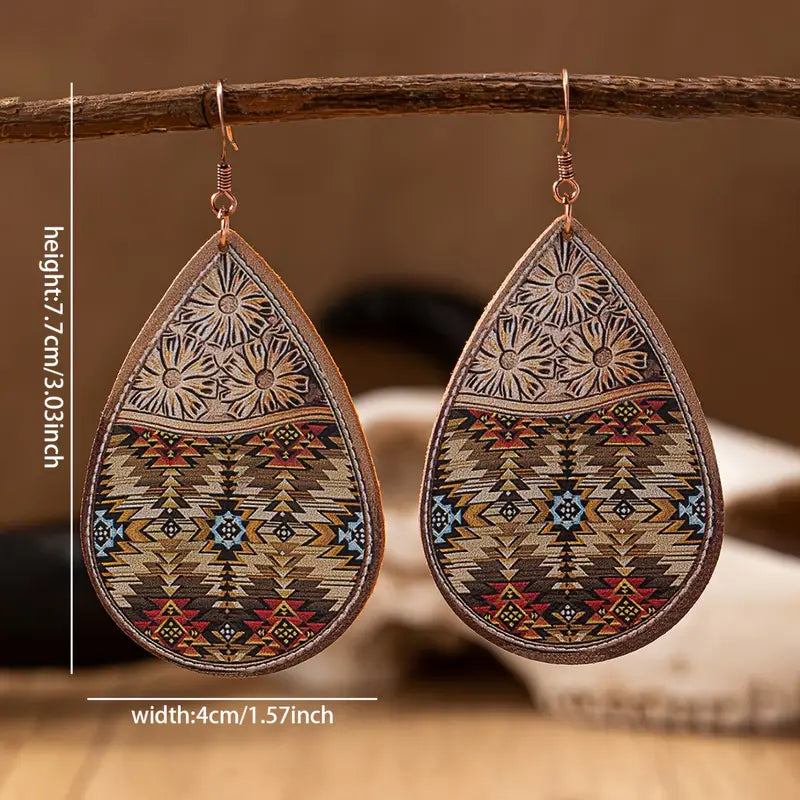 Load image into Gallery viewer, TMER9 - Southwestern Aztec Pattern PU Leather Earrings
