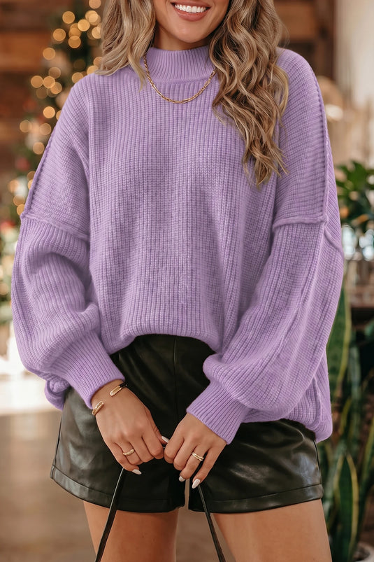 DLLS739 - Ladies Orchid Bouquet Long Sleeve Ribbed Knit Stand Neck Regular Fit Sweater