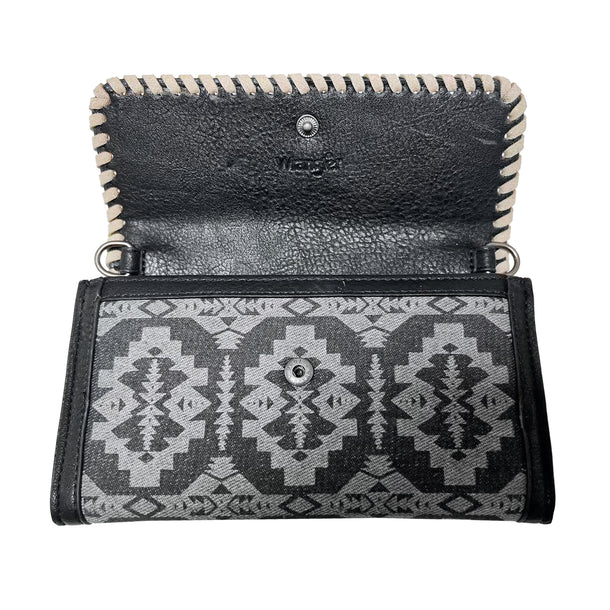 Load image into Gallery viewer, WG2212-C012BK - Wrangler Southwestern Print Wallet/Wristlet/Crossbody Bag - Black
