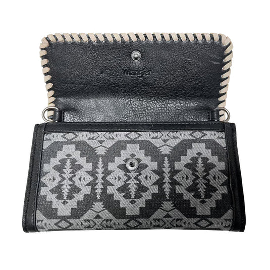 WG2212-C012BK - Wrangler Southwestern Print Wallet/Wristlet/Crossbody Bag - Black