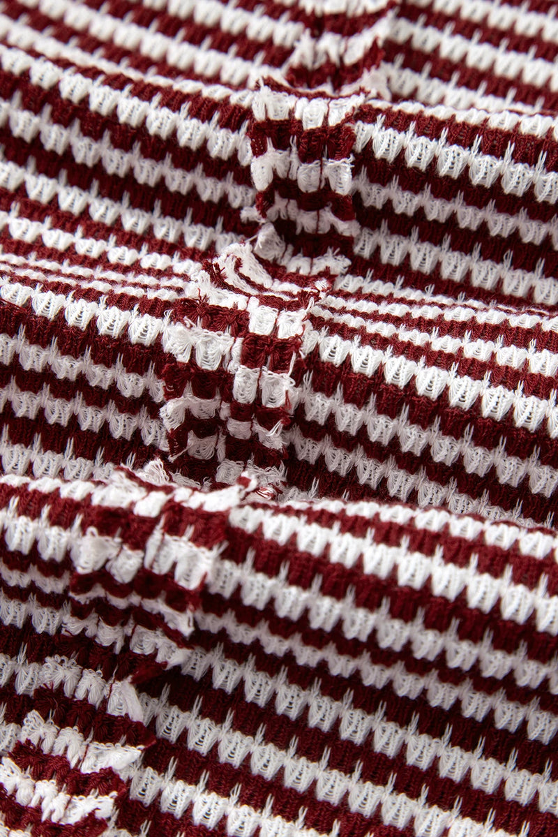 Load image into Gallery viewer, DLLS391 - Ladies Red Stripe Ribbed Trim Drop Shoulder Long Sleeve Oversize Top
