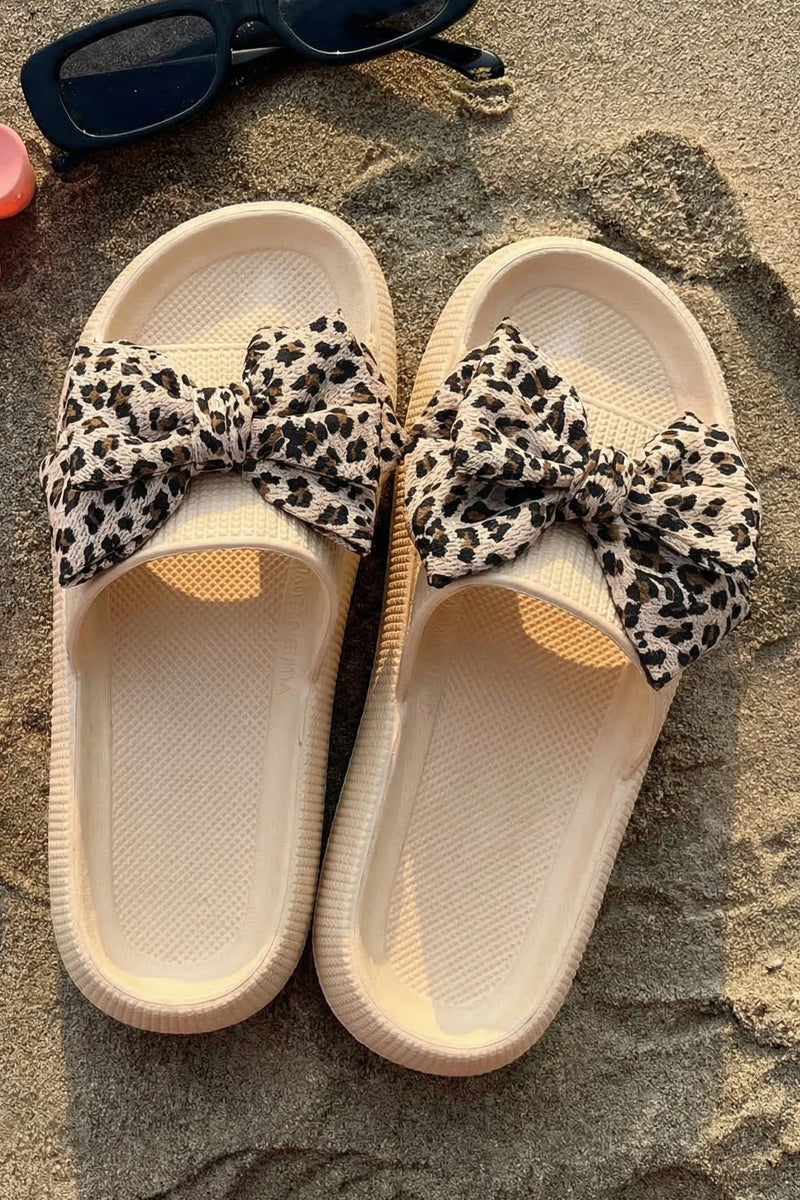 Load image into Gallery viewer, DLLSHOE 68  - Parchment Leopard Bow Cutout Textured Slippers
