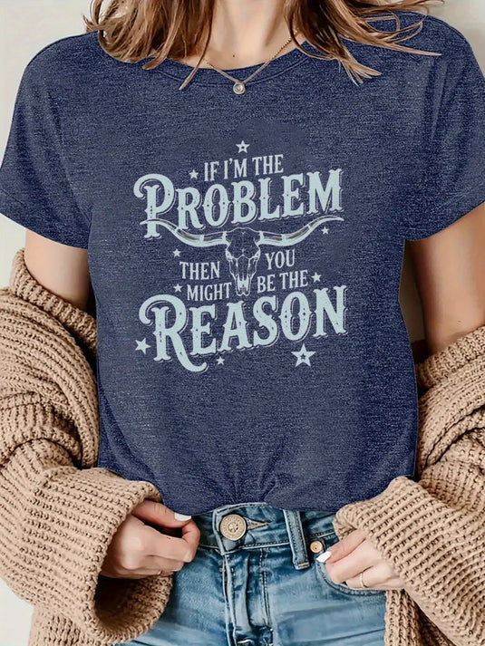 TMTSHT125 - Ladies Navy If I'm The Problem Print T Shirt