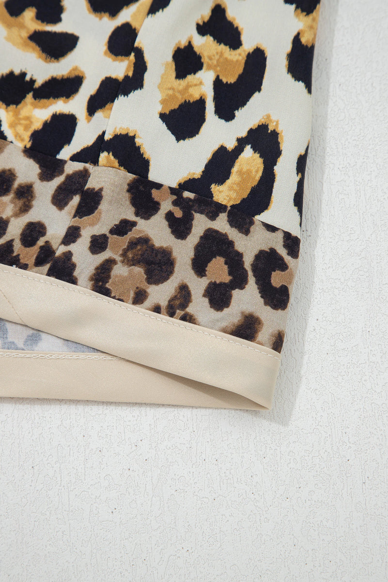 Load image into Gallery viewer, DLLS379- Ladies Khaki Mixed Leopard Patchwork 3/4 Sleeve Loose Shirt
