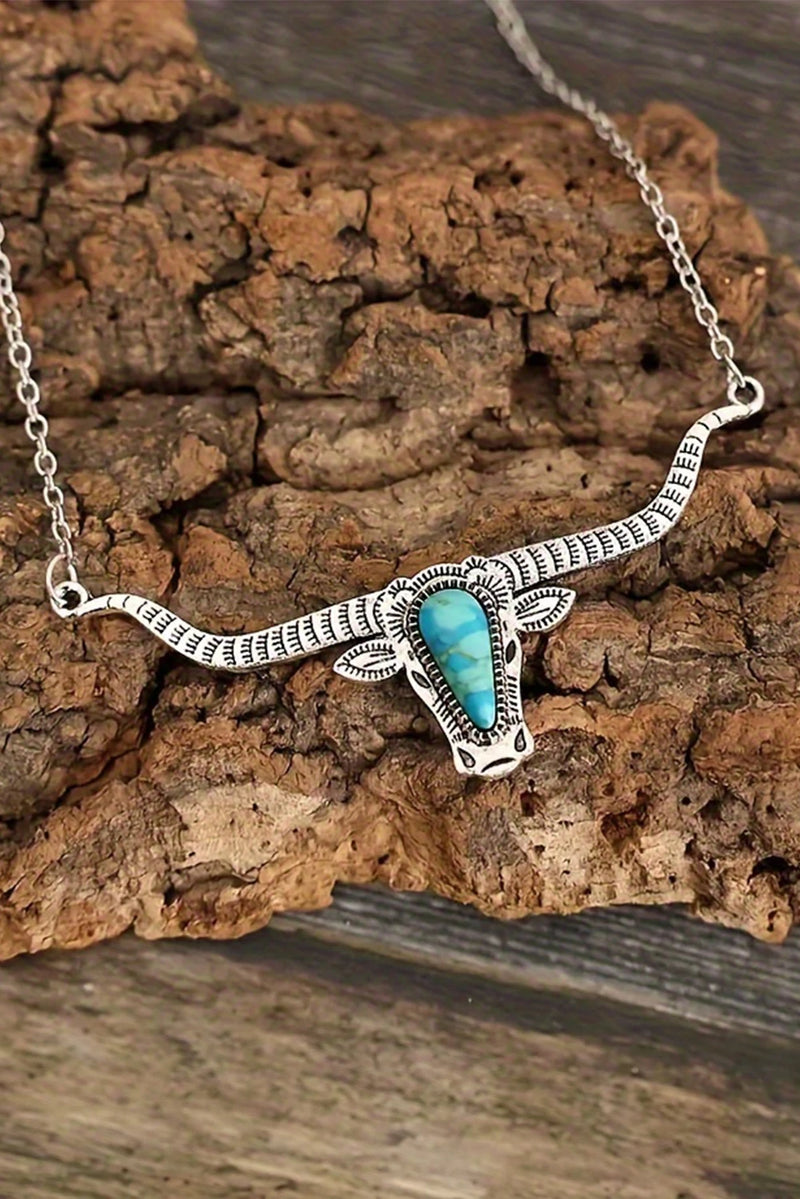 Load image into Gallery viewer, DLLNK 1 - Light Blue Turquoise Steer Head Pendant Chain Necklace

