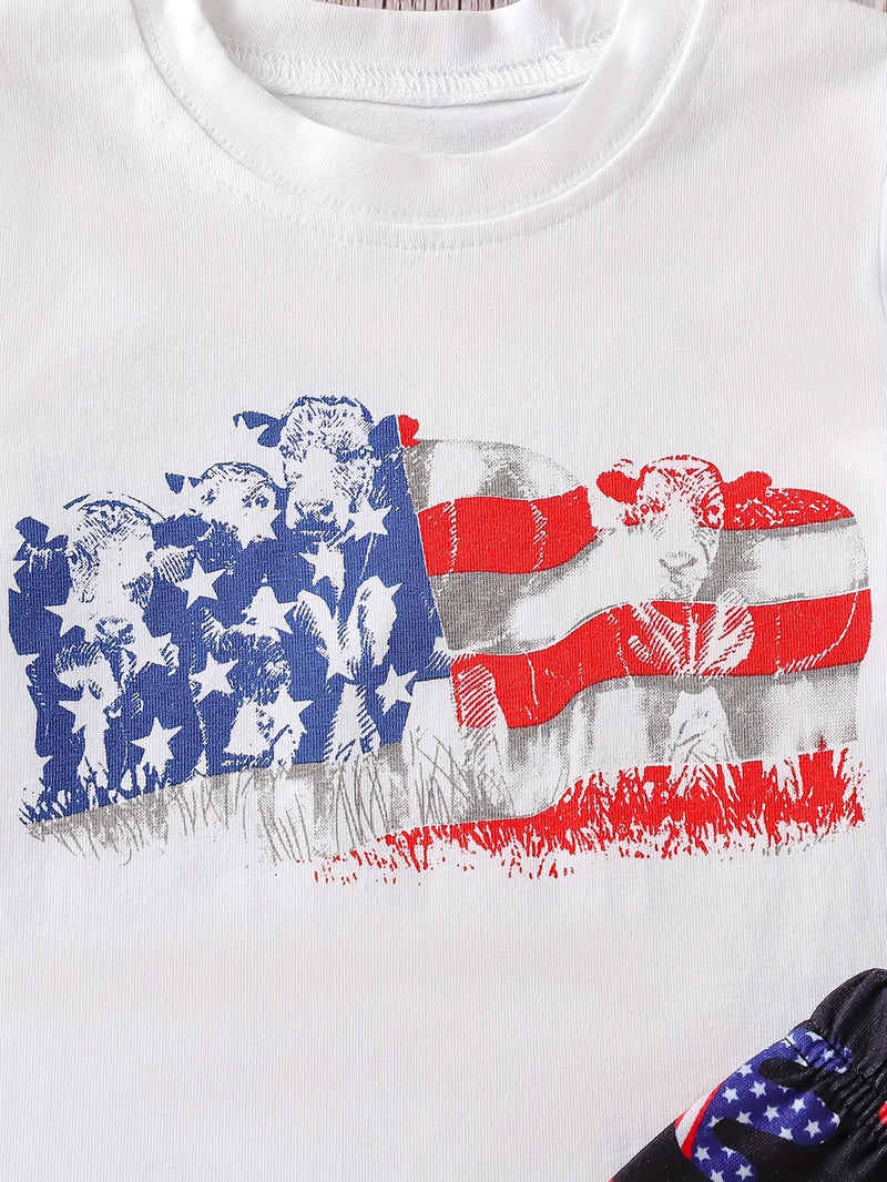 Load image into Gallery viewer, TMCHD34 - Baby &amp; Child 2 Piece Set Patriot Cow
