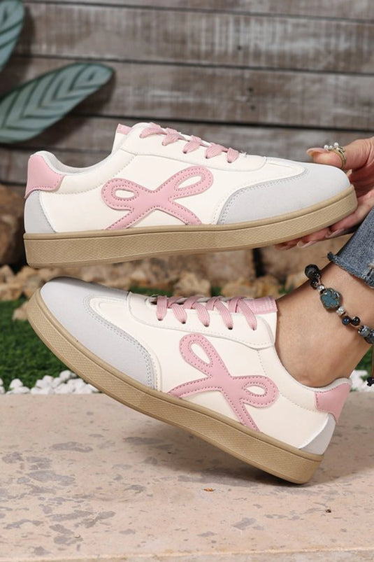 DLLSHOE 12 - Pink Cute Bow Patch Color Block PU Leather Sneakers