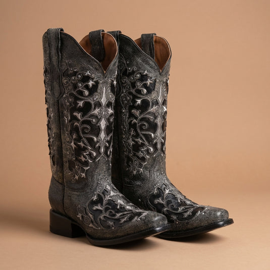 2816 - RockinLeather Women's Black Crater Square Toe Western Boot