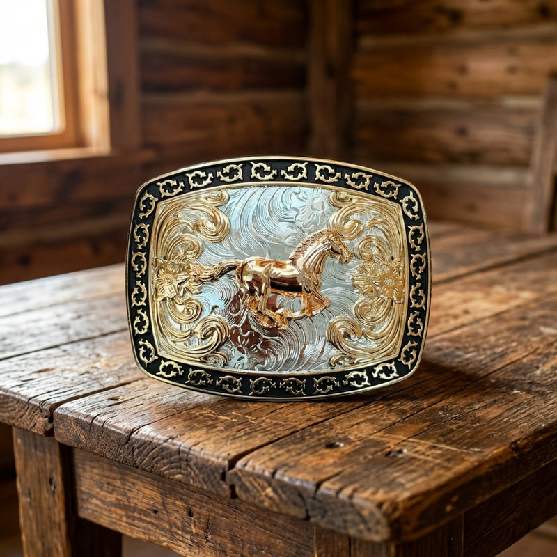 Load image into Gallery viewer, AWW21 - Horse Buckle With Tooled Design
