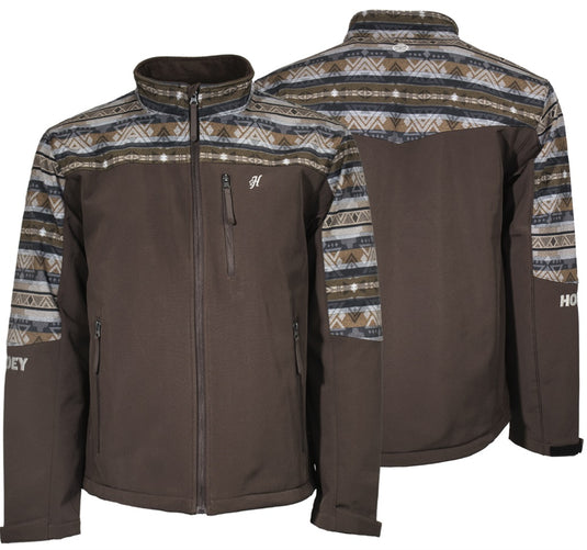 HJ109BRAZ - Hooey Men's Softshell Jacket Brown Full Zip with Tan / Grey Aztec Sleeves