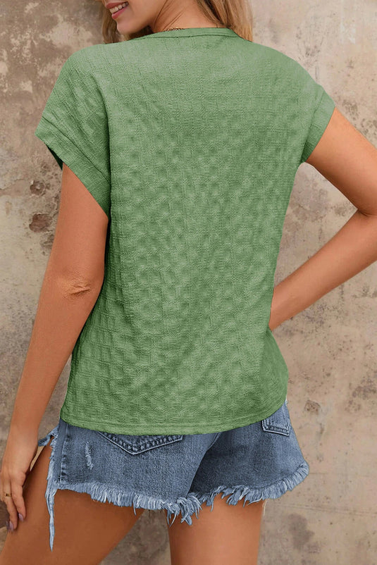 DLLS552 - Ladies Grass Green Solid Color Textured Batwing Sleeve Tee