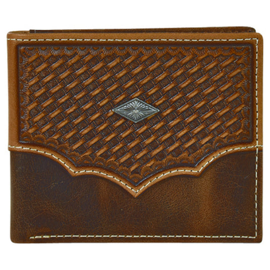 2030768W3 - Justin Men's Back Pocket Bifold Wallet Basket Weave Yoke