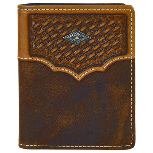 2030783W3 - Justin Men's Bi-Fold Card Wallet Basket Weave Yoke