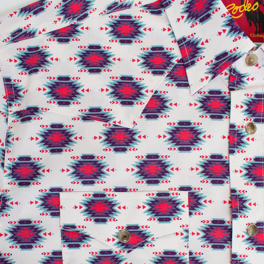 PS100L-183 - Rodeo Clothing Men's Western Pearl Snap Aztec Print Shirt