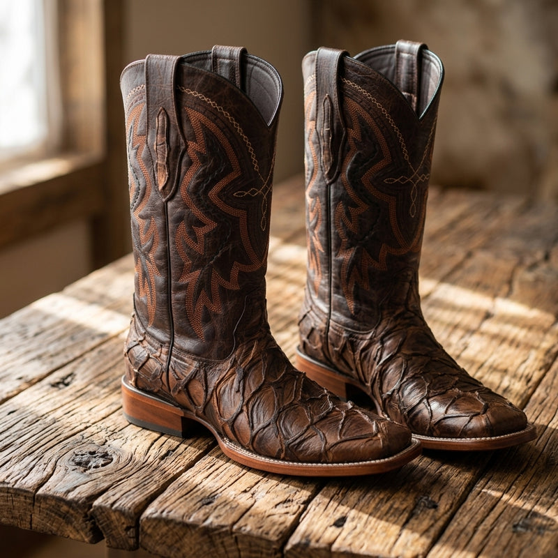 Load image into Gallery viewer, 8037 - RockinLeather Men's Genuine Pirarucu Square Toe Western Boot
